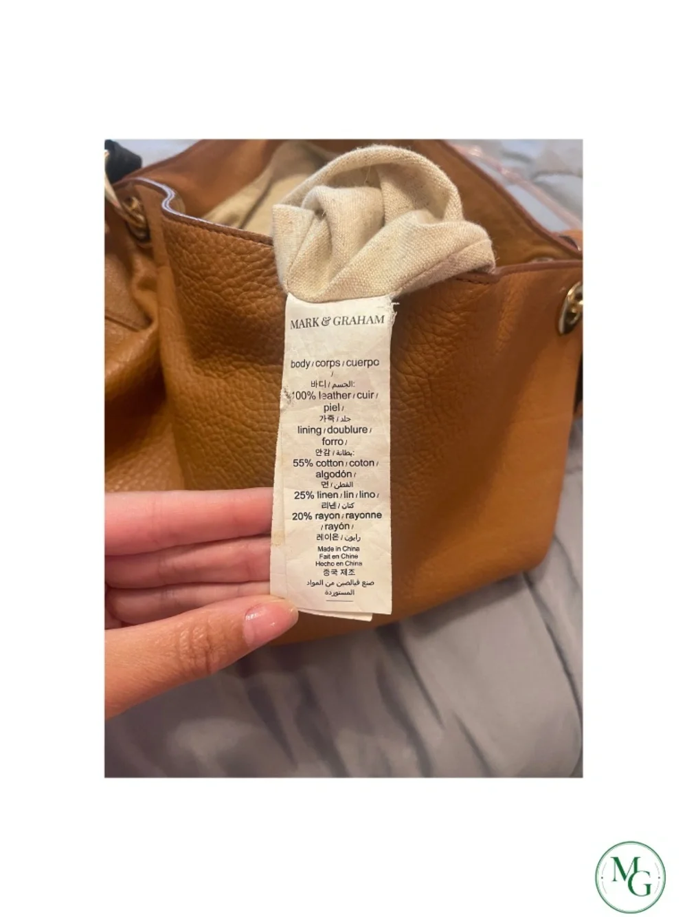 Mark & Graham Camel Pebbled Leather Hobo Bag Tote Stripe Strap